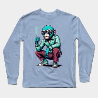 Retro Rebel: 70s Fashion smoking monkey in Shades Long Sleeve T-Shirt